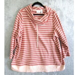 D&CO ACTIVE Striped Cowl Neck Drawstring Pullover Top 2XP